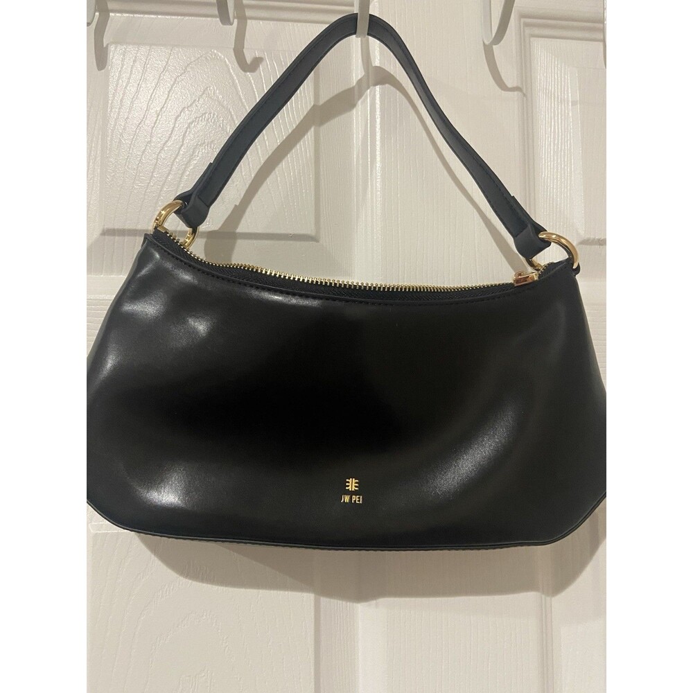 JW PEI Black Crescent Shoulder Bag, Zip Top, Gold Hardware, Lined, Strap